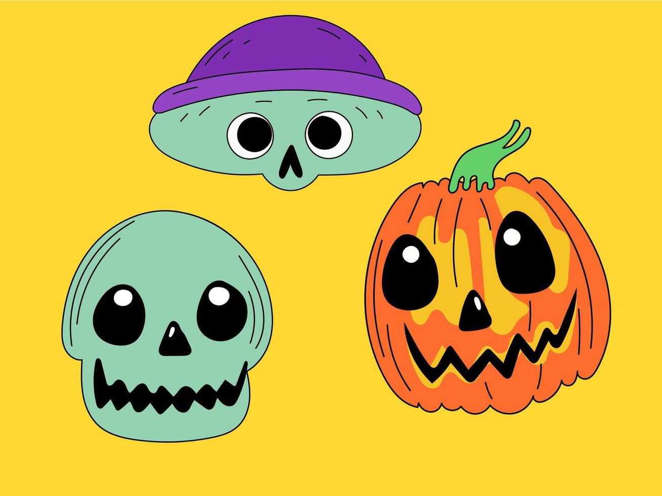 Colorful Halloween pumpkin and skeletons vector