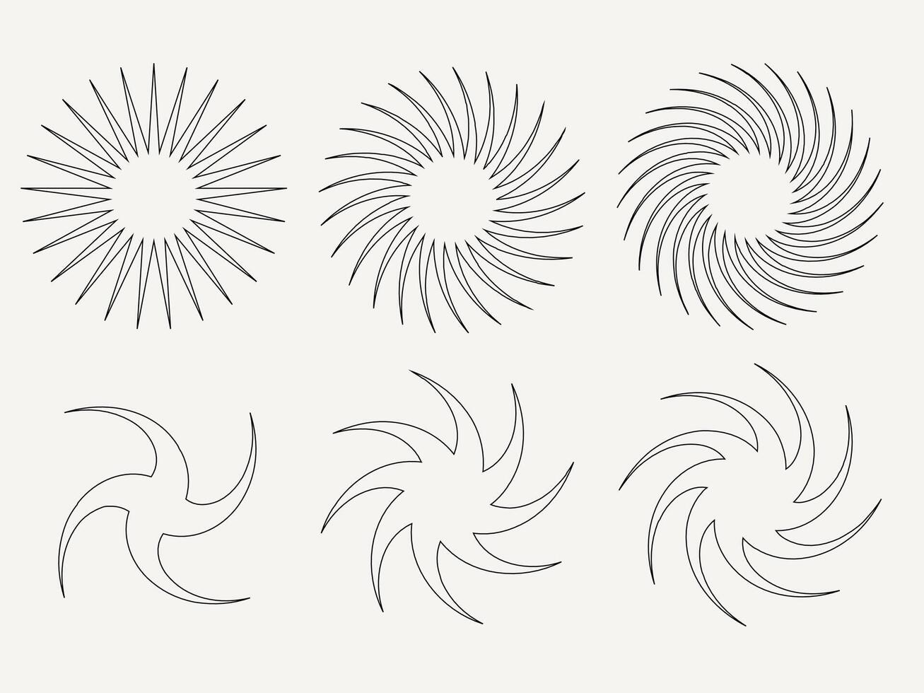 Line Swirl Vortex Symbol. Circular Radial Outline Spiral Star Silhouette. Motion Optical Illusion Ray Sign. Whirlwind Abstract. Minimalist Graphic Stylized Twirl Curve Contour. Vortex Rotating Icon vector