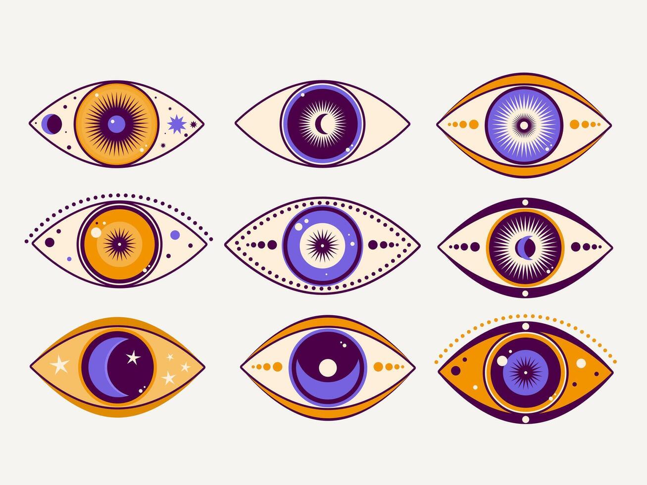Spiritual Occult Eye Good Luck Charm Symbol. Bohemian Esoteric Amulet Cartoon Sign. Graphic Mystique Eyeball Vintage Halloween Logo. Eye Protection Talisman Mascot Icon. Witch Craft Medallion. vector