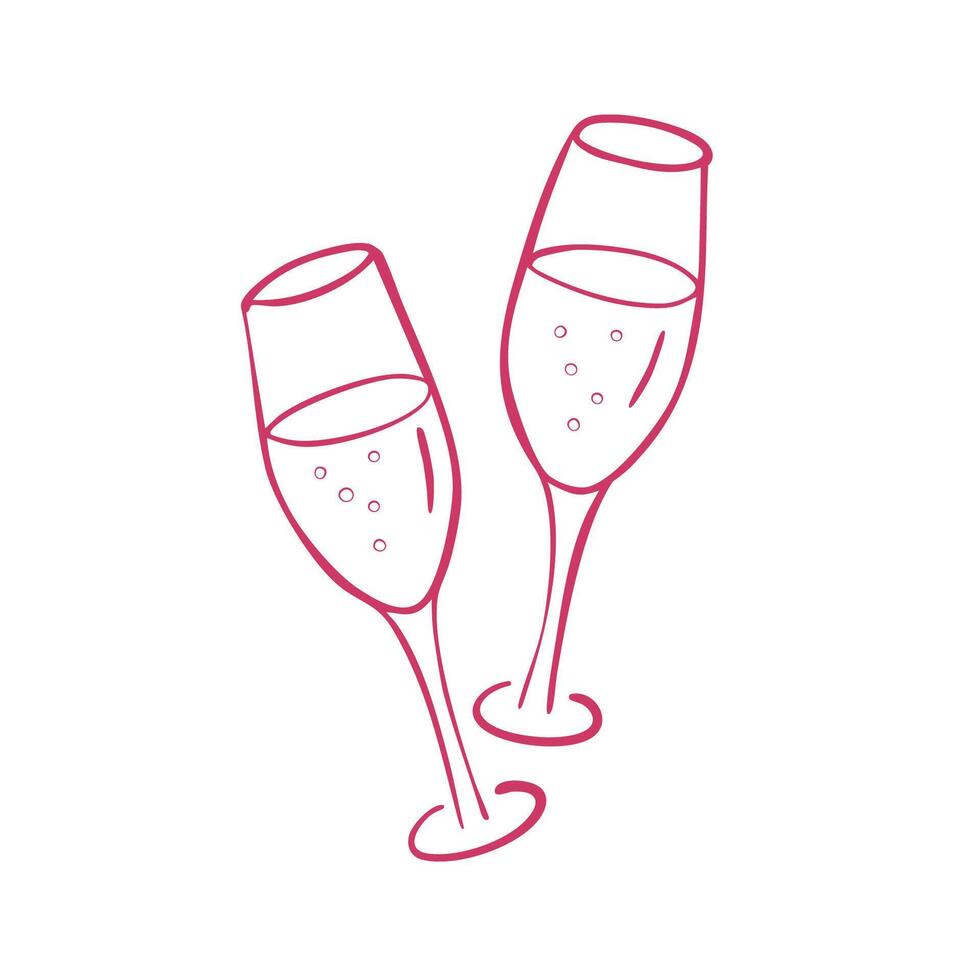 Cute Whimsical two Champagne Glasses isolated on a white background. Perfect for party invitation, posters, logo or event organizer vector