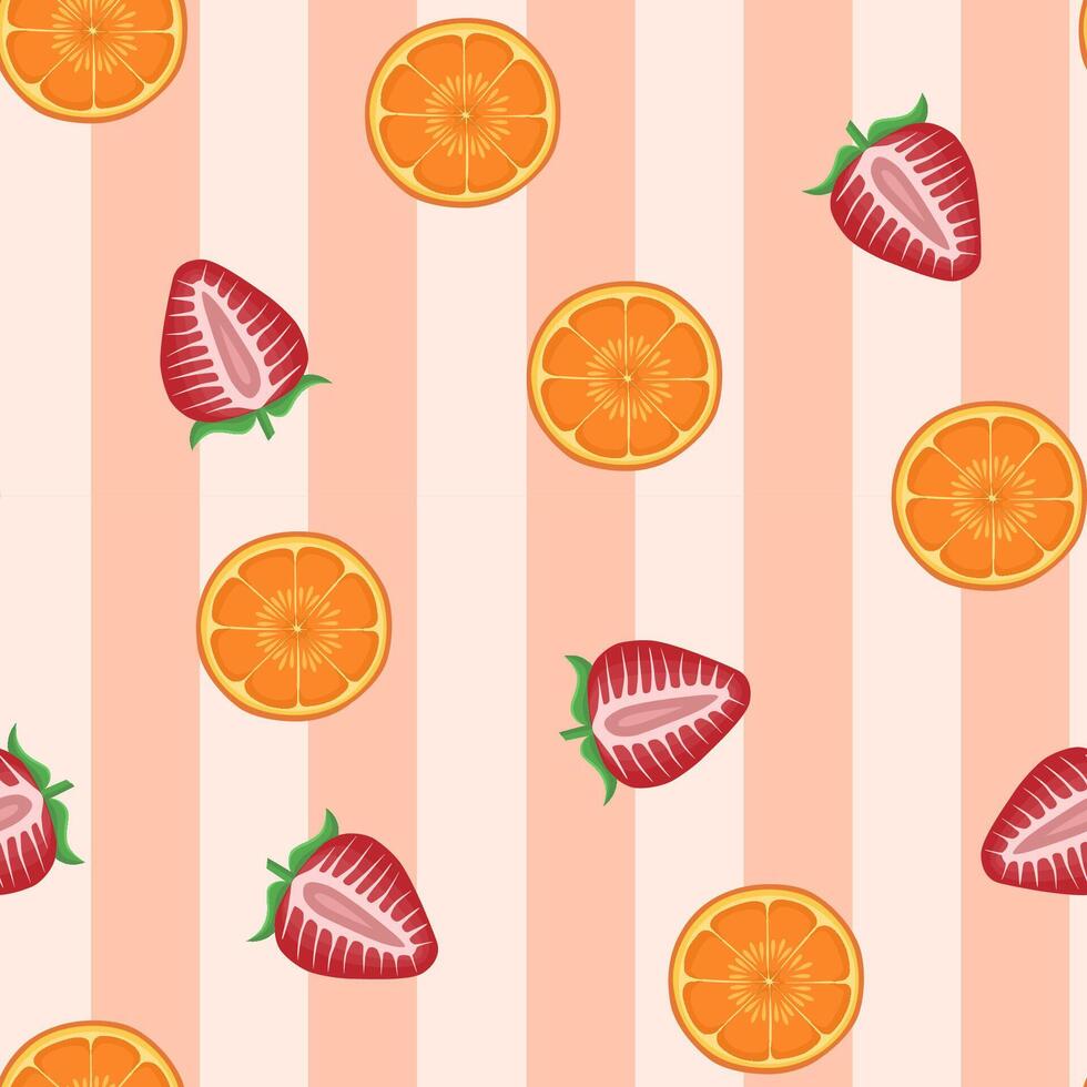 strawberries and oranges pattern design vector