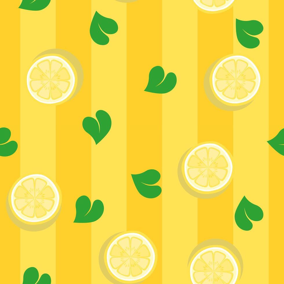 Lemon slices and green leaves background vector
