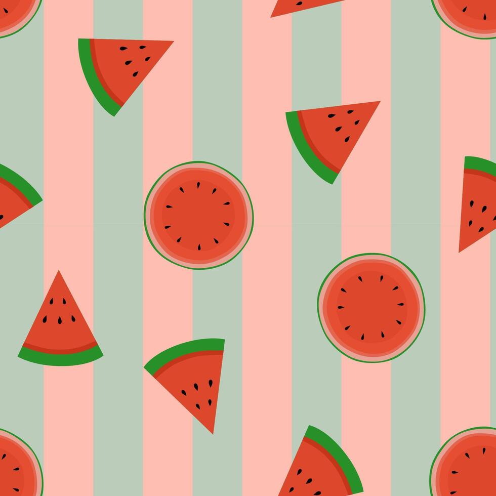 Watermelon slices on pink and green stripes vector