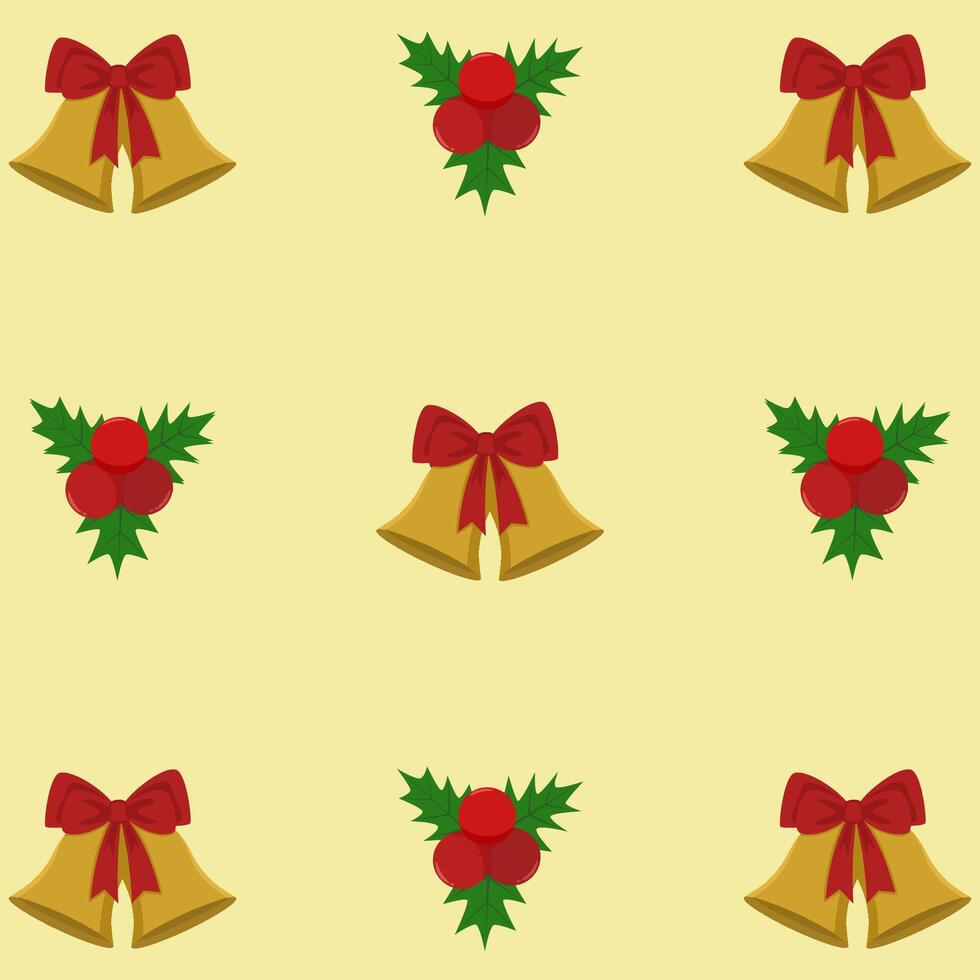 Christmas bells and holly decoration design vector