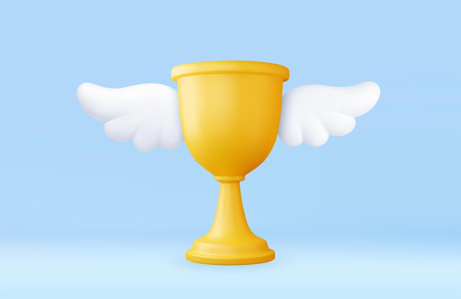 3d Golden trophy with white wings vector