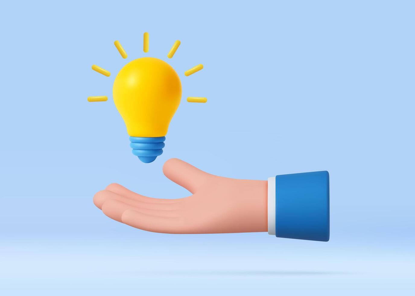 3D cartoon hand holding a light bulb. vector
