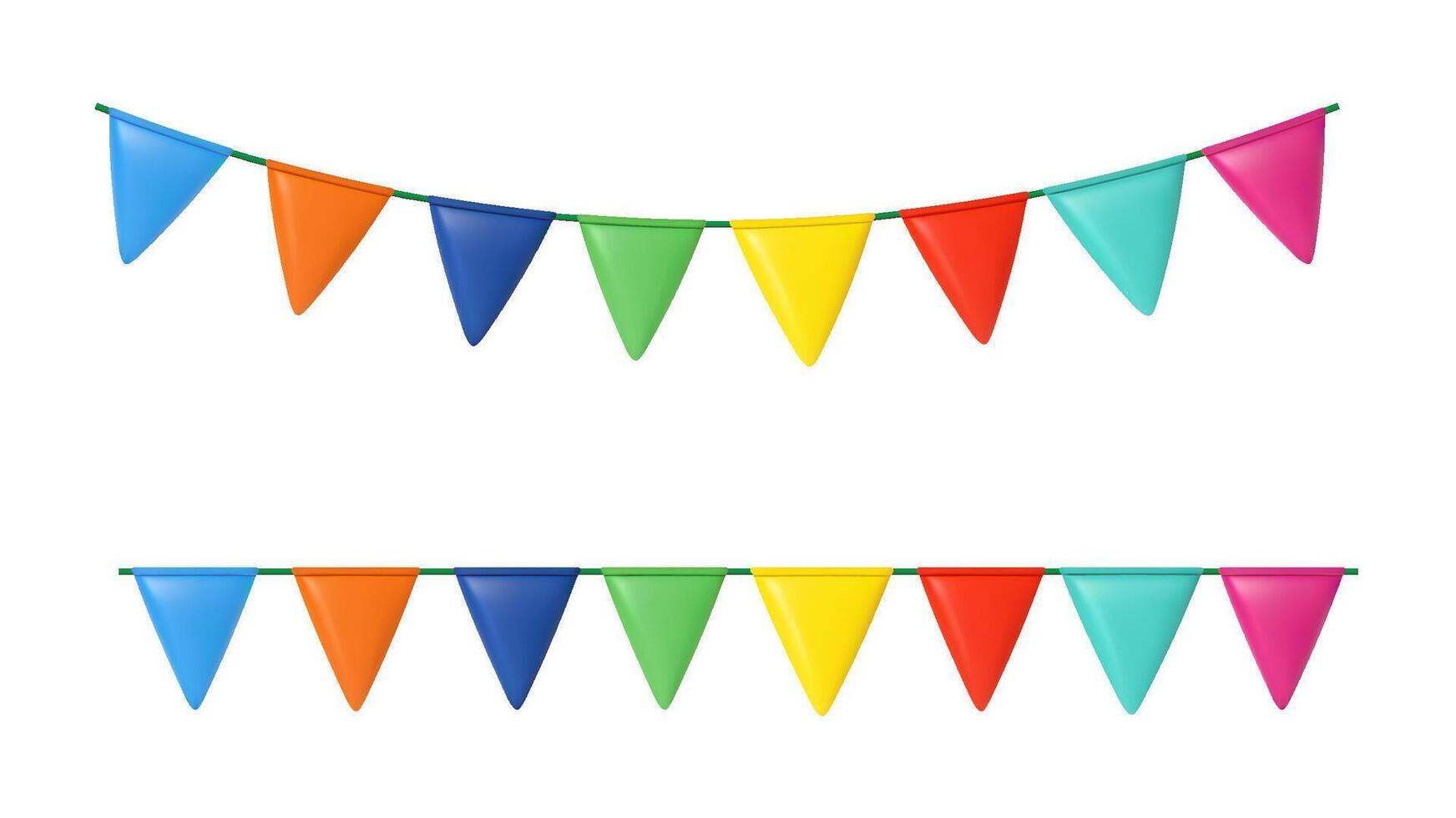 3d party bunting flags on white background vector