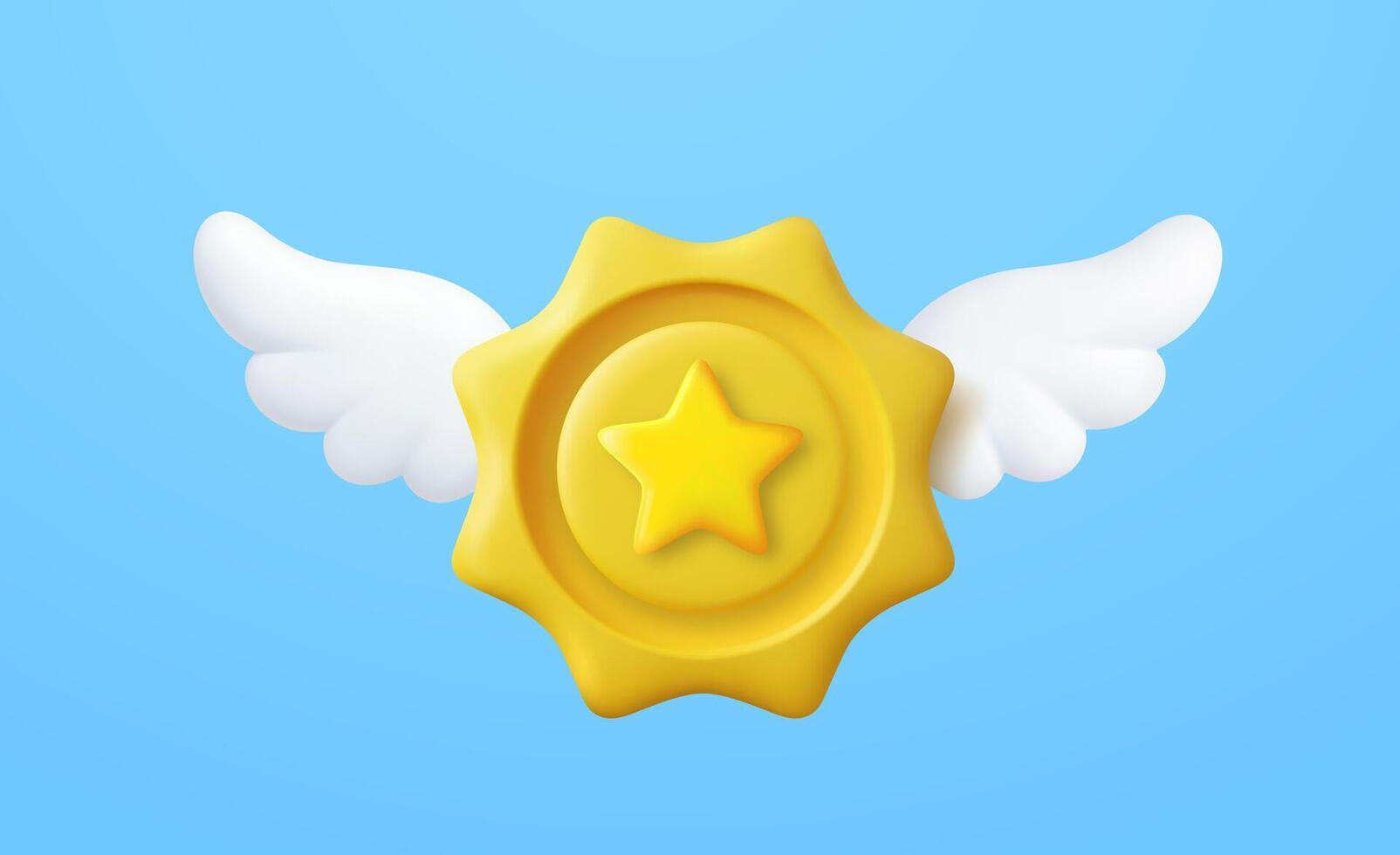 3D golden award badge with angel wings vector