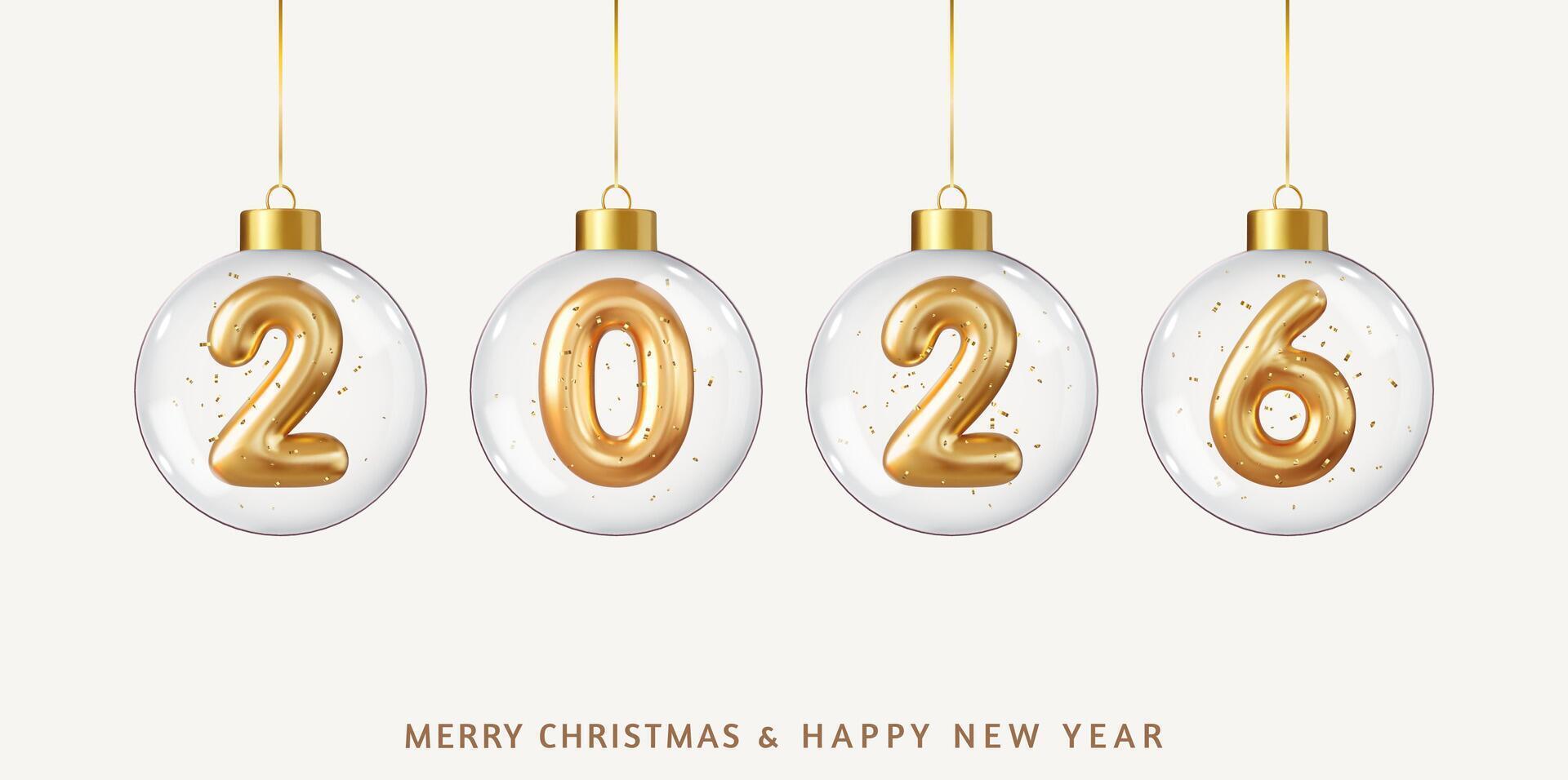 3d Christmas and New Year 2026 greeting card vector