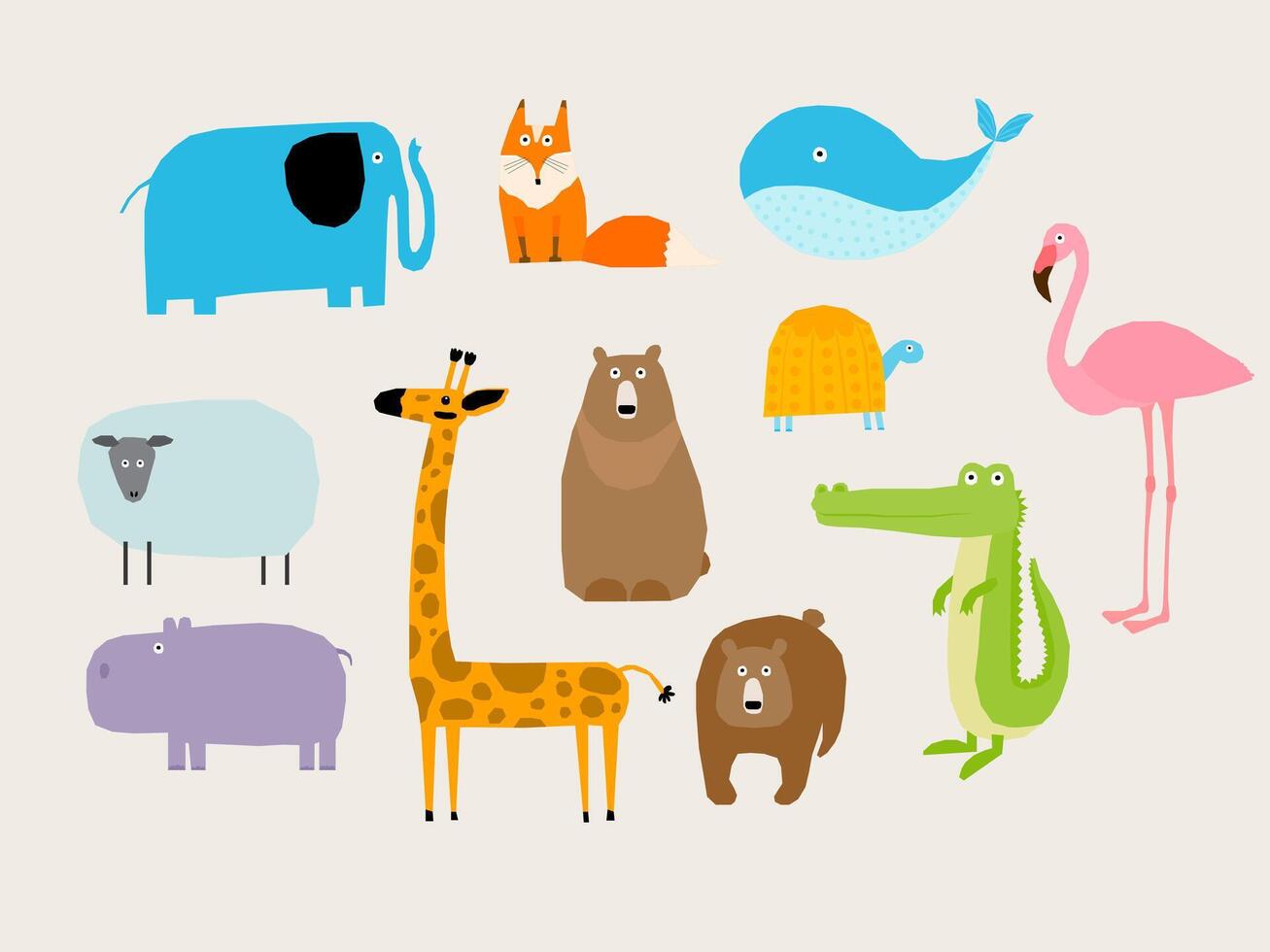 Funny Cartoon Pet Set. Imperfect Childish Paper Cut Out Animal Character. Cartoon Happy Zoo Symbol. Positive Baby Shower Birthday Greeting Card Design Element. Cute Mascot Collection Colorful Art vector