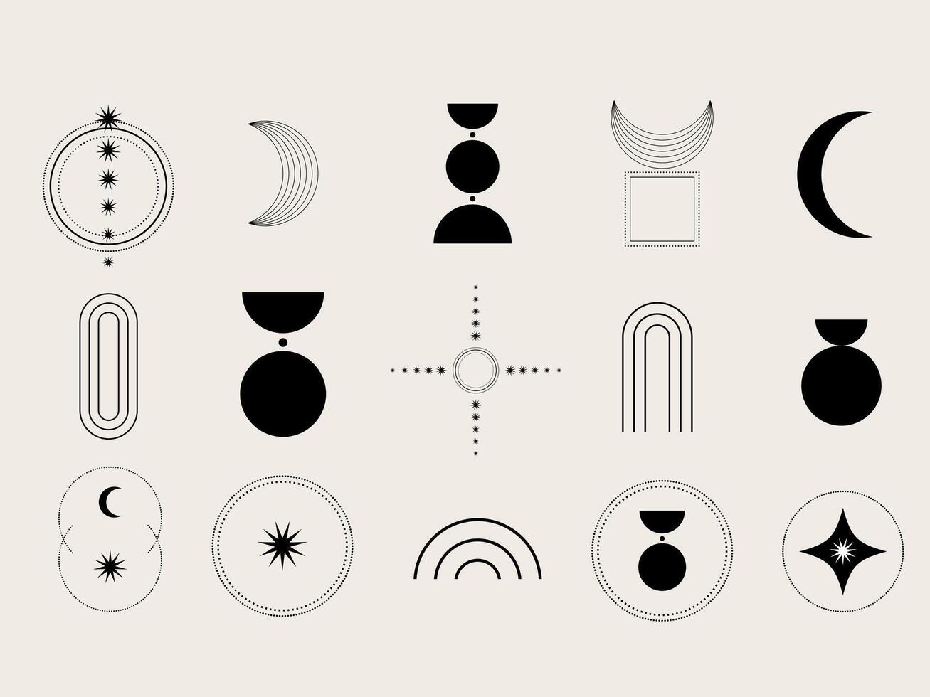 Line Art Vintage Elegant Element Set. Minimalist Outline Symbol in Boho Style. Aesthetic Timeless Element Design Decoration Silhouette. vector