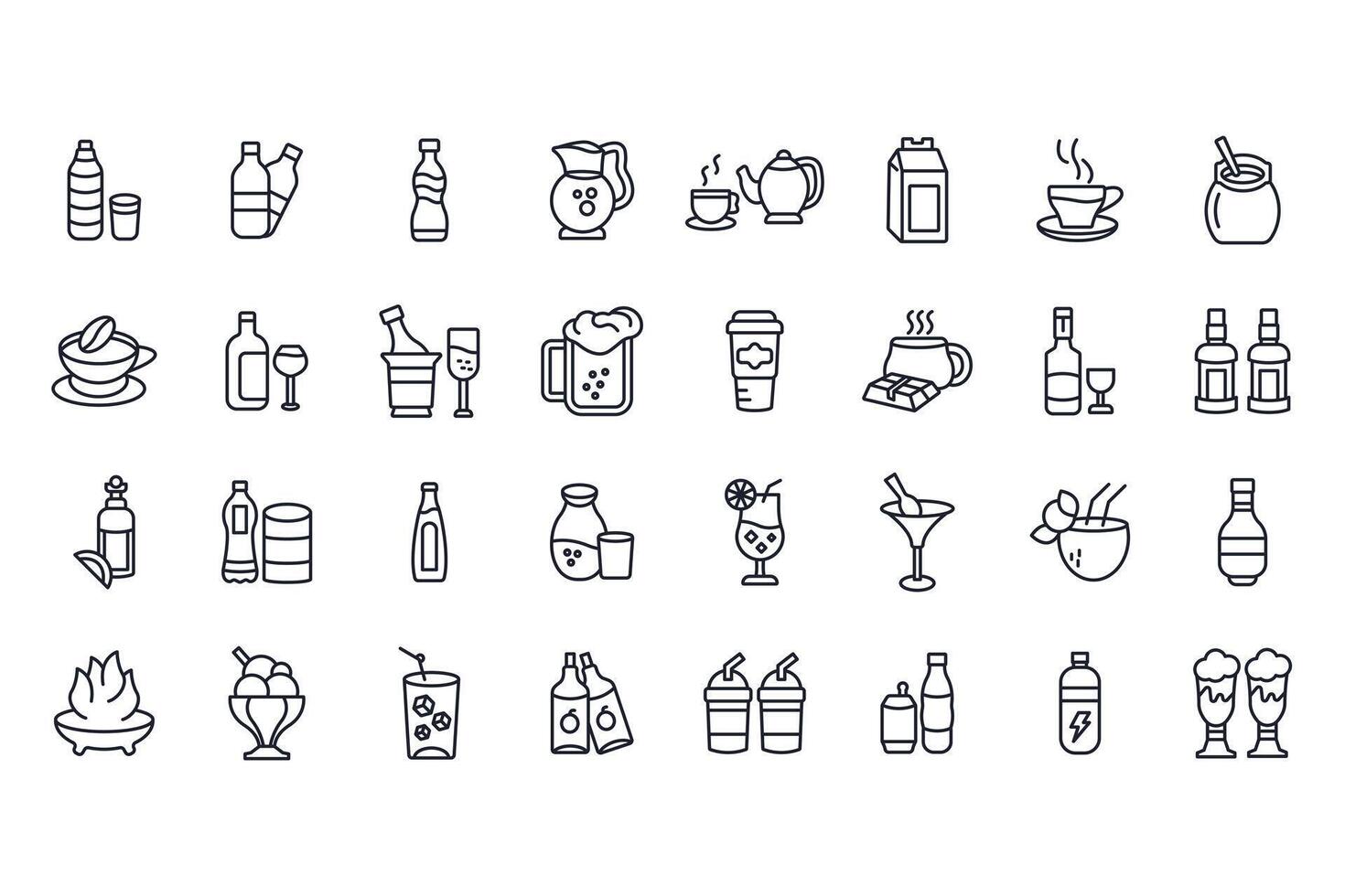 drink set line icons vector