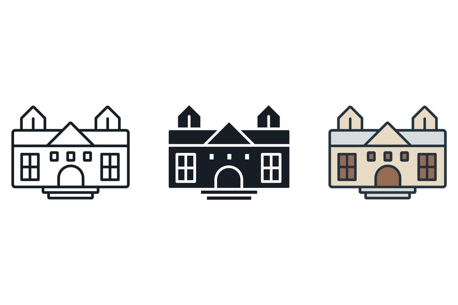 university icons color set style isolated vector