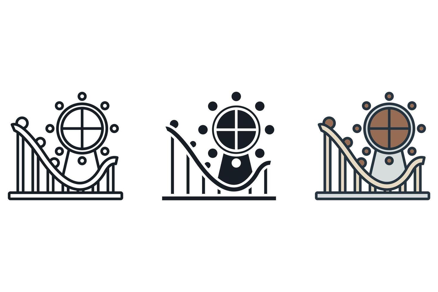 theme park icons color set style isolated vector