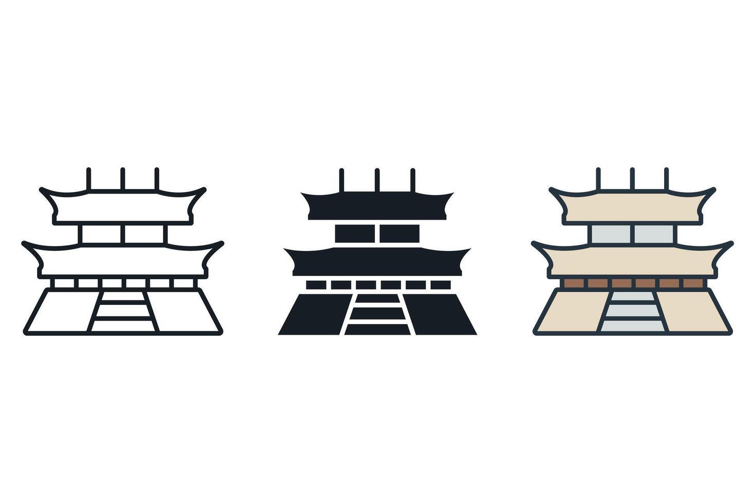 temple icons color set style isolated vector