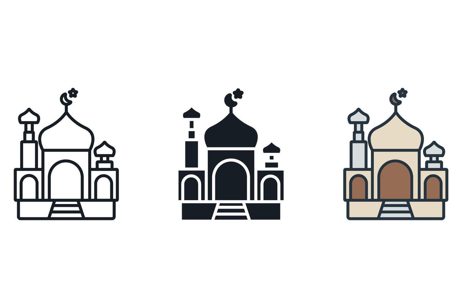 mosque icons color set style isolated vector
