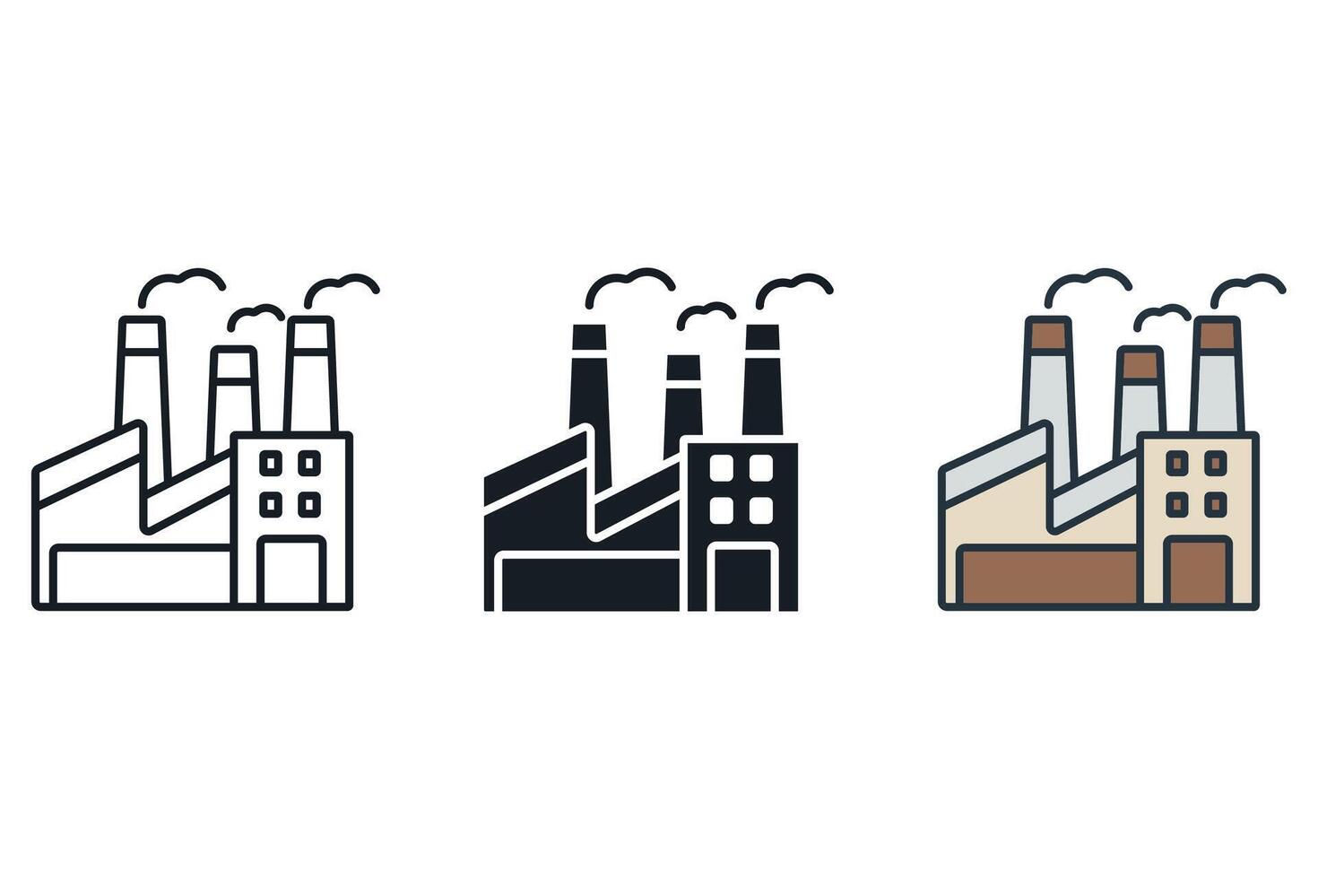 factory icons color set style isolated vector