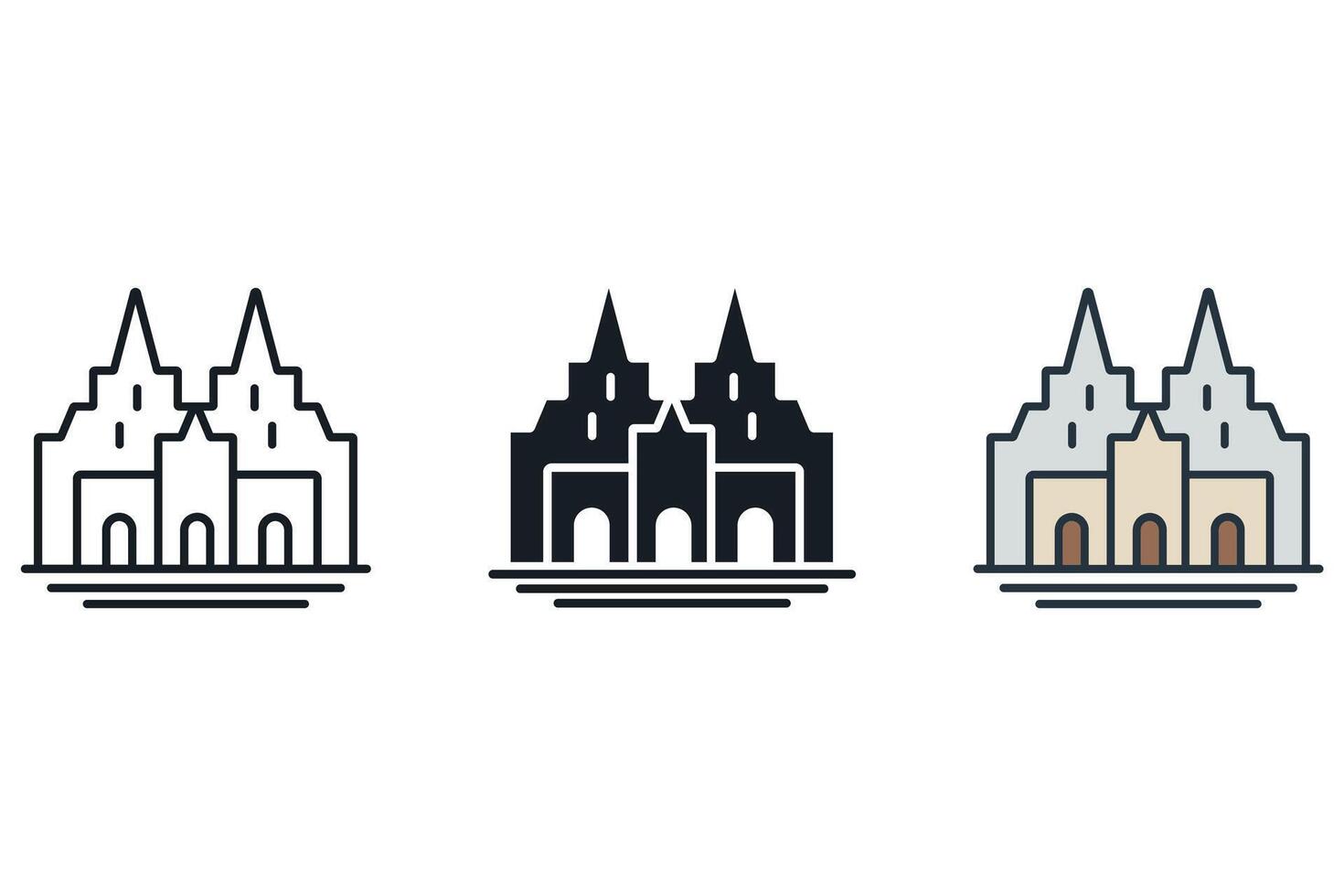 cathedral icons color set style isolated vector