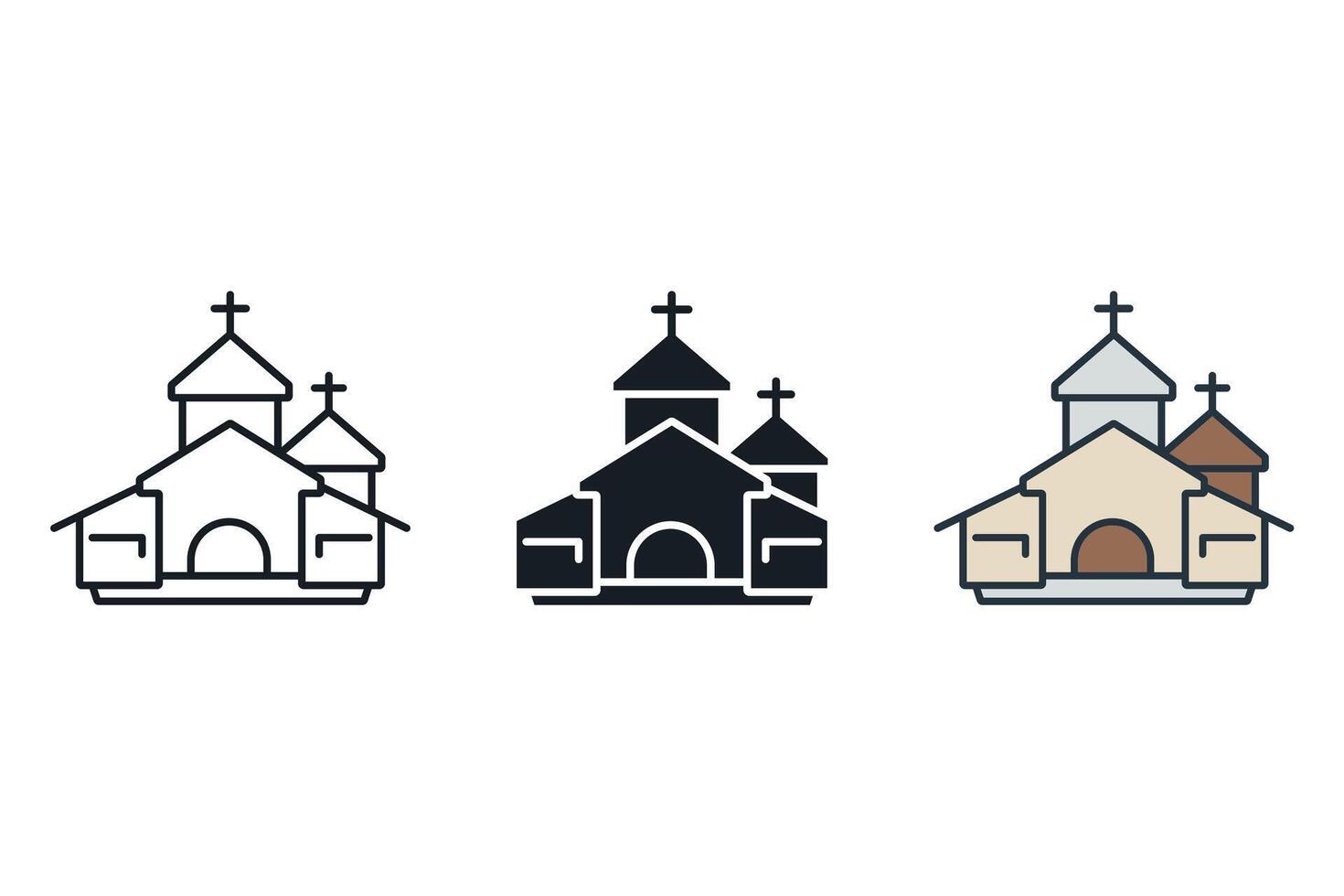 church icons color set style isolated vector