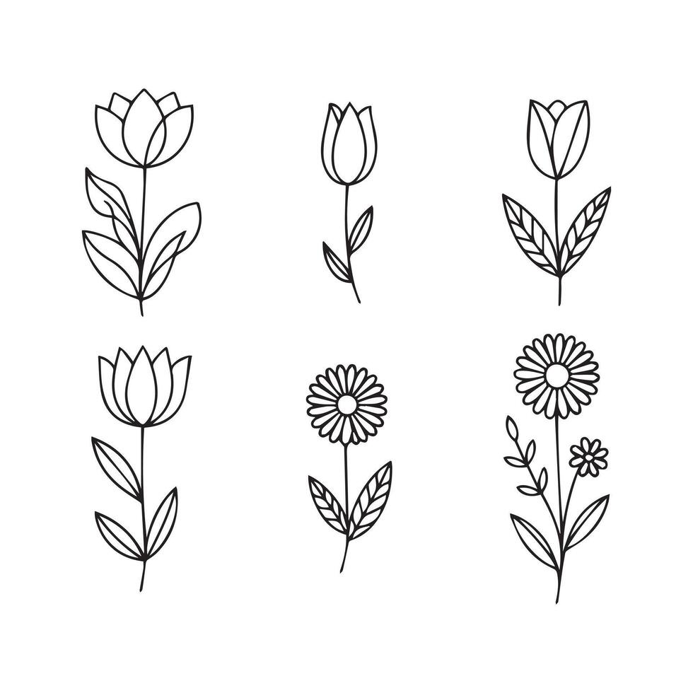 set of silhouette flowers vector
