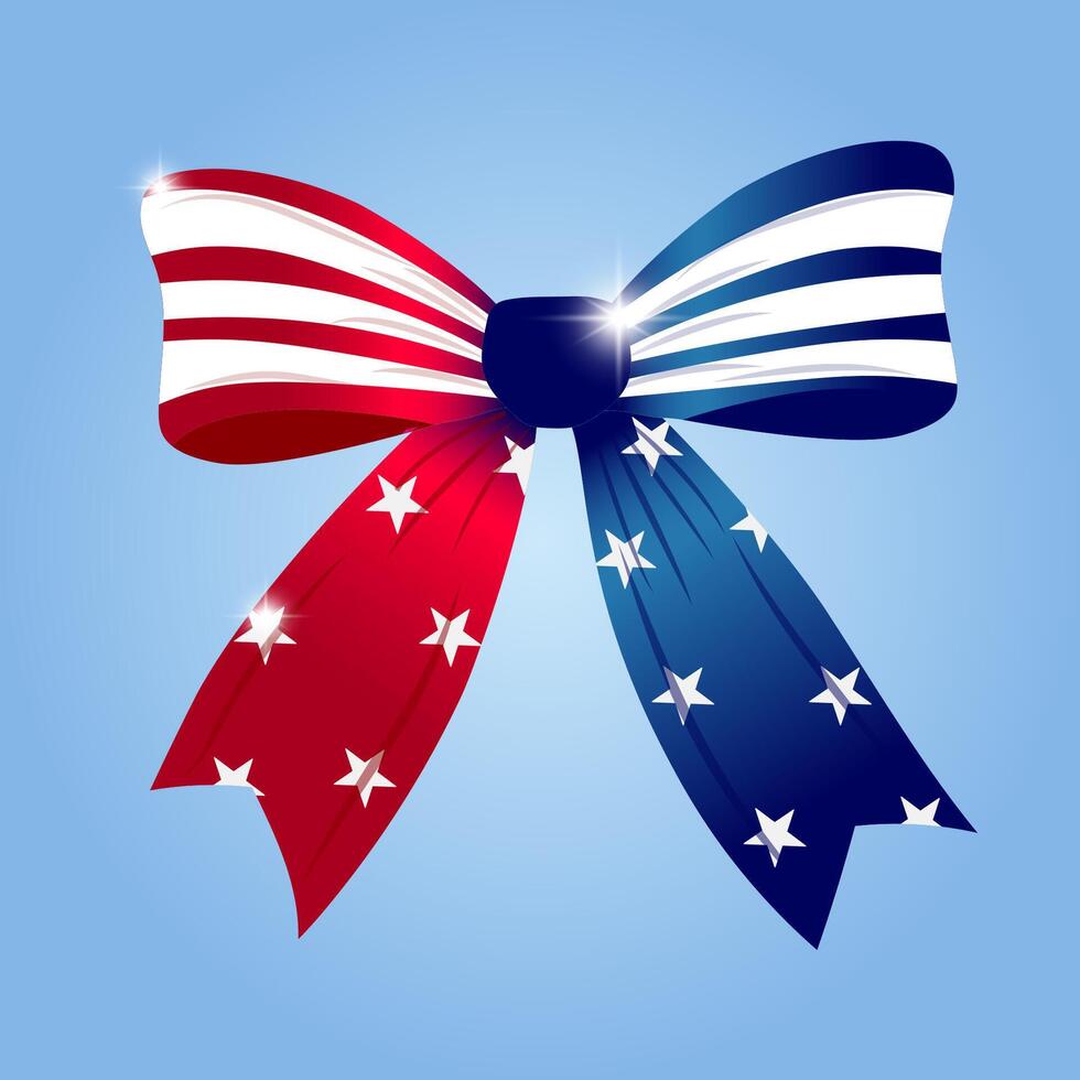 Realistic American Flag in Cute Coquette Ribbon Bow Design Style vector