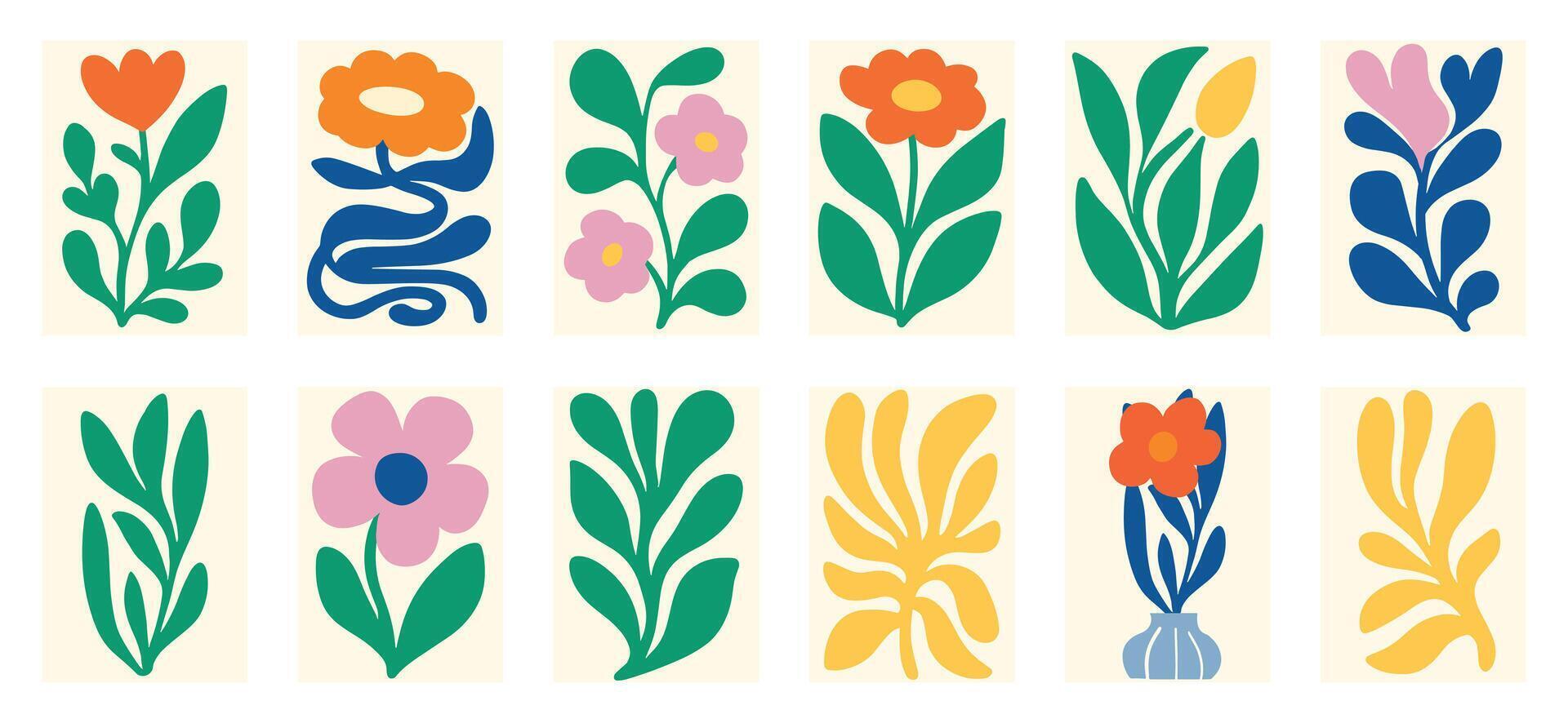 Flower and Leaf Collection Modern Flat Botanical Design Set vector