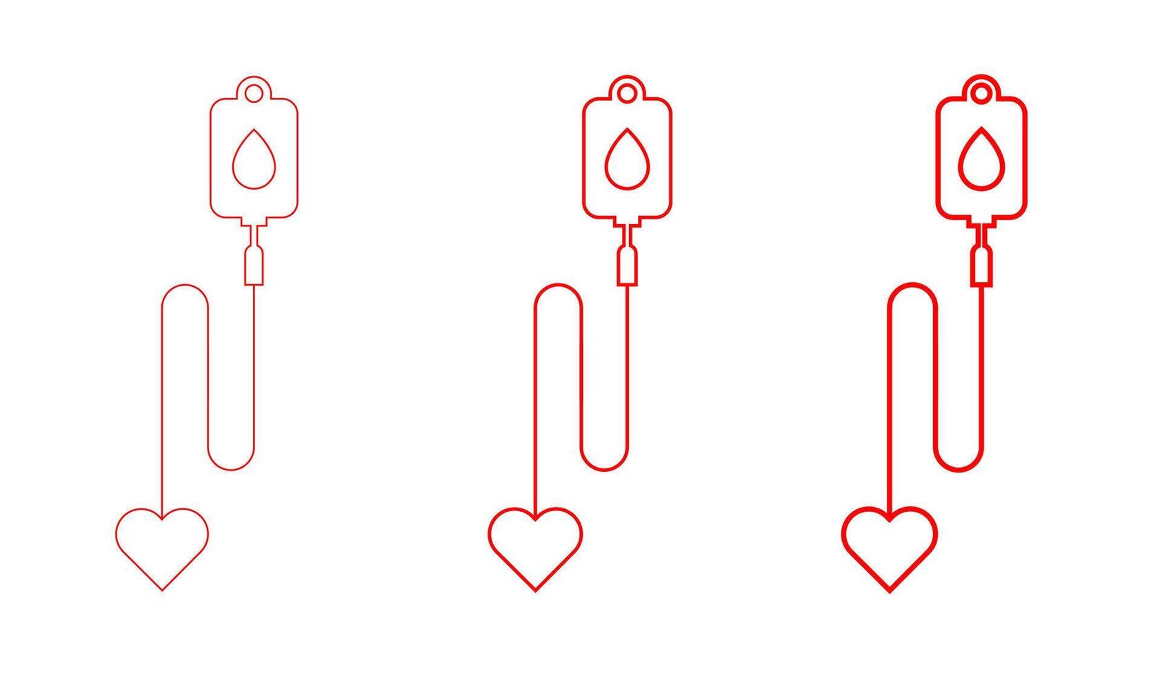 Blood Donation Red Heart Lifeline IV Drip Bag Icons vector