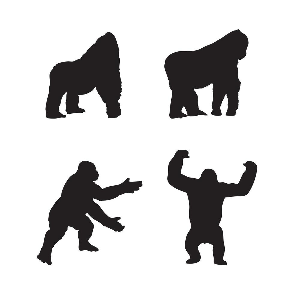 black gorilla silhouette set illustrations isolated on white background vector