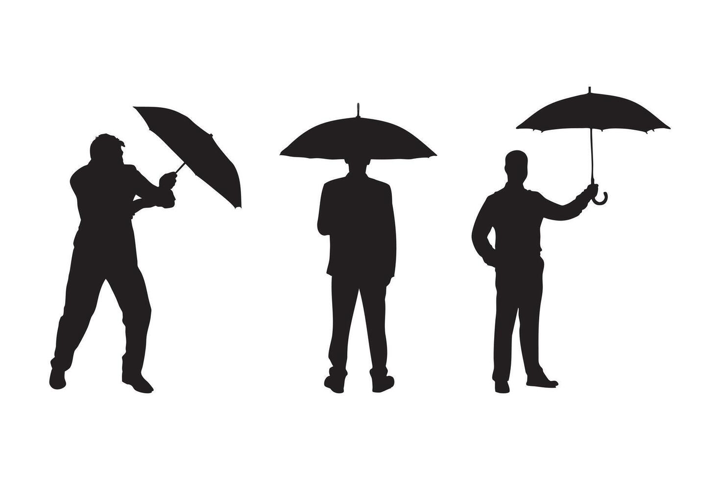 silhouette set of a person holding an umbrella illustration isolated on white background vector