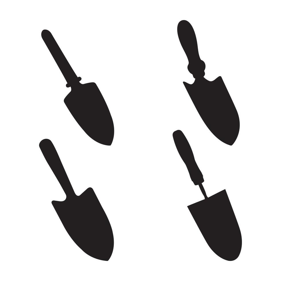 Hand Trowel Silhouette Set Gardening Tool Collection Isolated on White Background vector