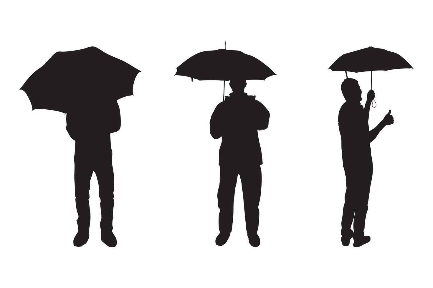 silhouette set of a person holding an umbrella illustration on white background vector