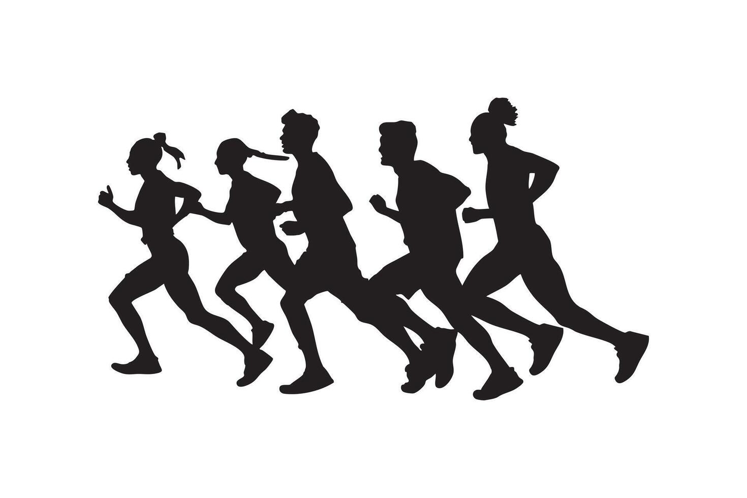 Running People Silhouette Set Featuring Men and Women Athletes in Motion Marathon and Fitness Illustration Isolated on White Background vector