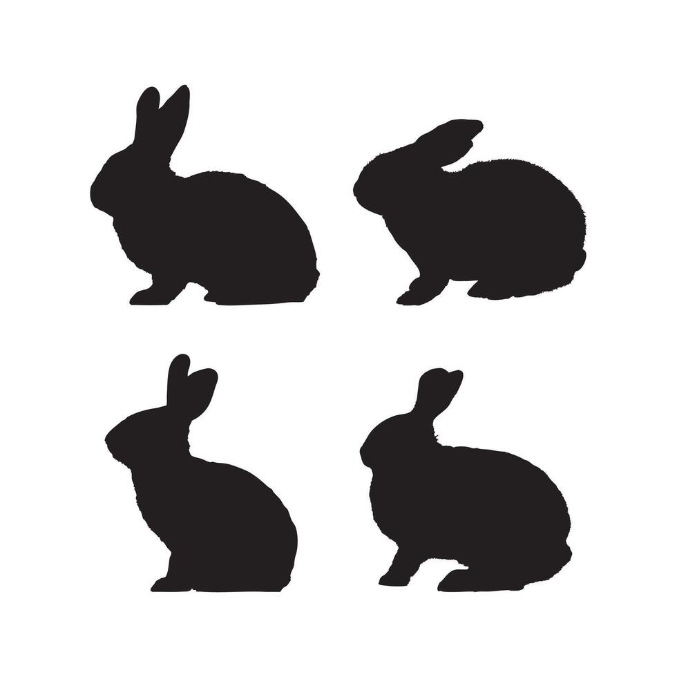 Rabbit Silhouette Set Illustrations Isolated on White Background vector