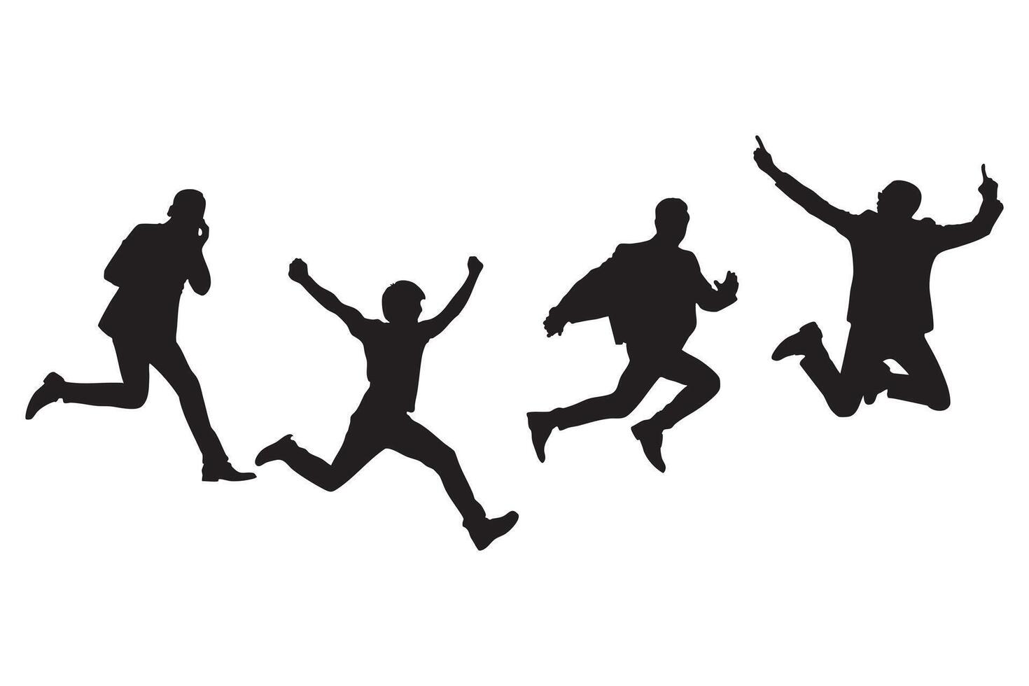 Silhouettes set of happy jump and running business men with white background vector