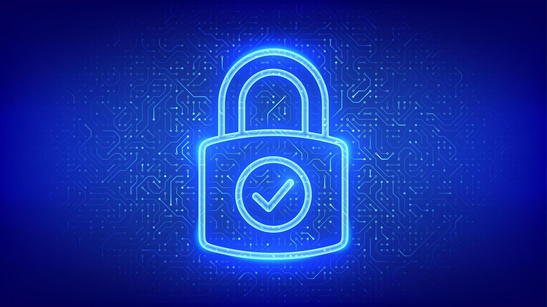 Padlock icon. Cybersecurity and data protection concept. Padlock with Check mark icon. Network safety. Information privacy idea.Circuit board pattern. PCB printed circuit texture. vector
