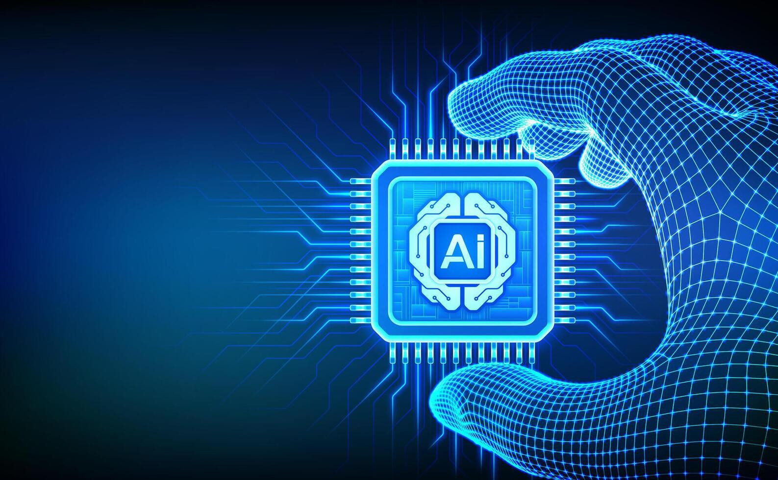 AI chip in a digital hand illustration vector