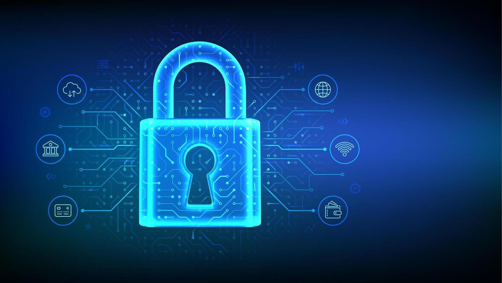 Digital security lock in technology background vector