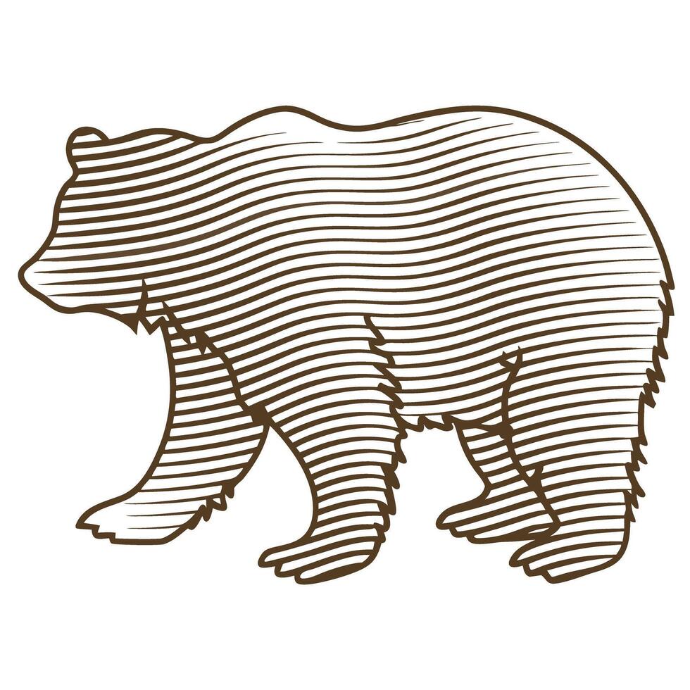 Brown bear silhouette made with continuous horizontal lines modern wildlife contour animal illustration, minimalist art vector