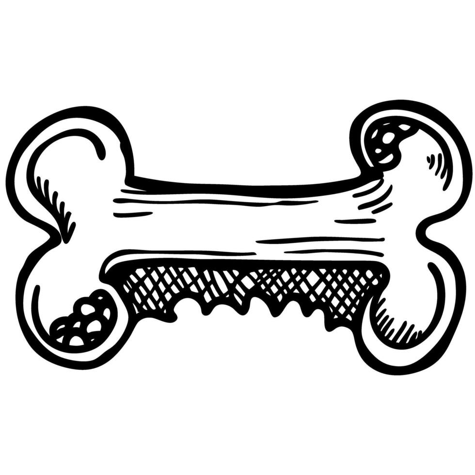 Hand drawn dog bone illustration, isolated white background pet chew treat, doodle icon concept vector