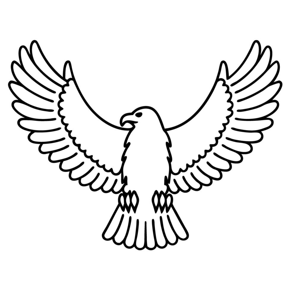 Bold eagle outline majestic bird with spread wings, flying raptor, freedom symbol, wildlife graphics, black and white vector