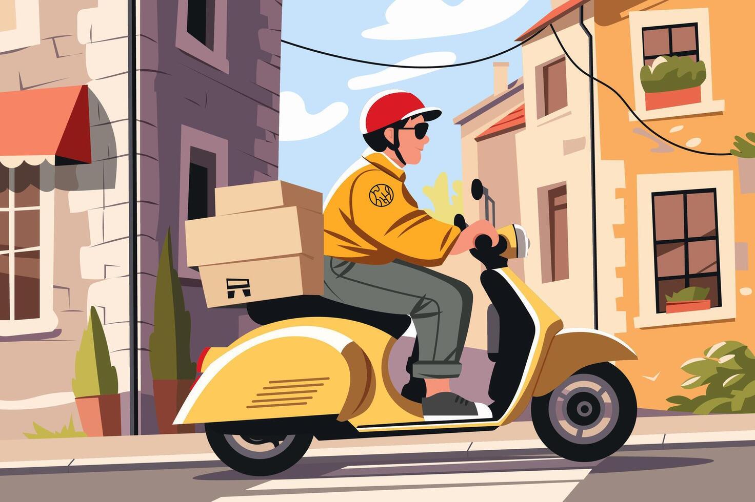 Delivery scooter in city vector