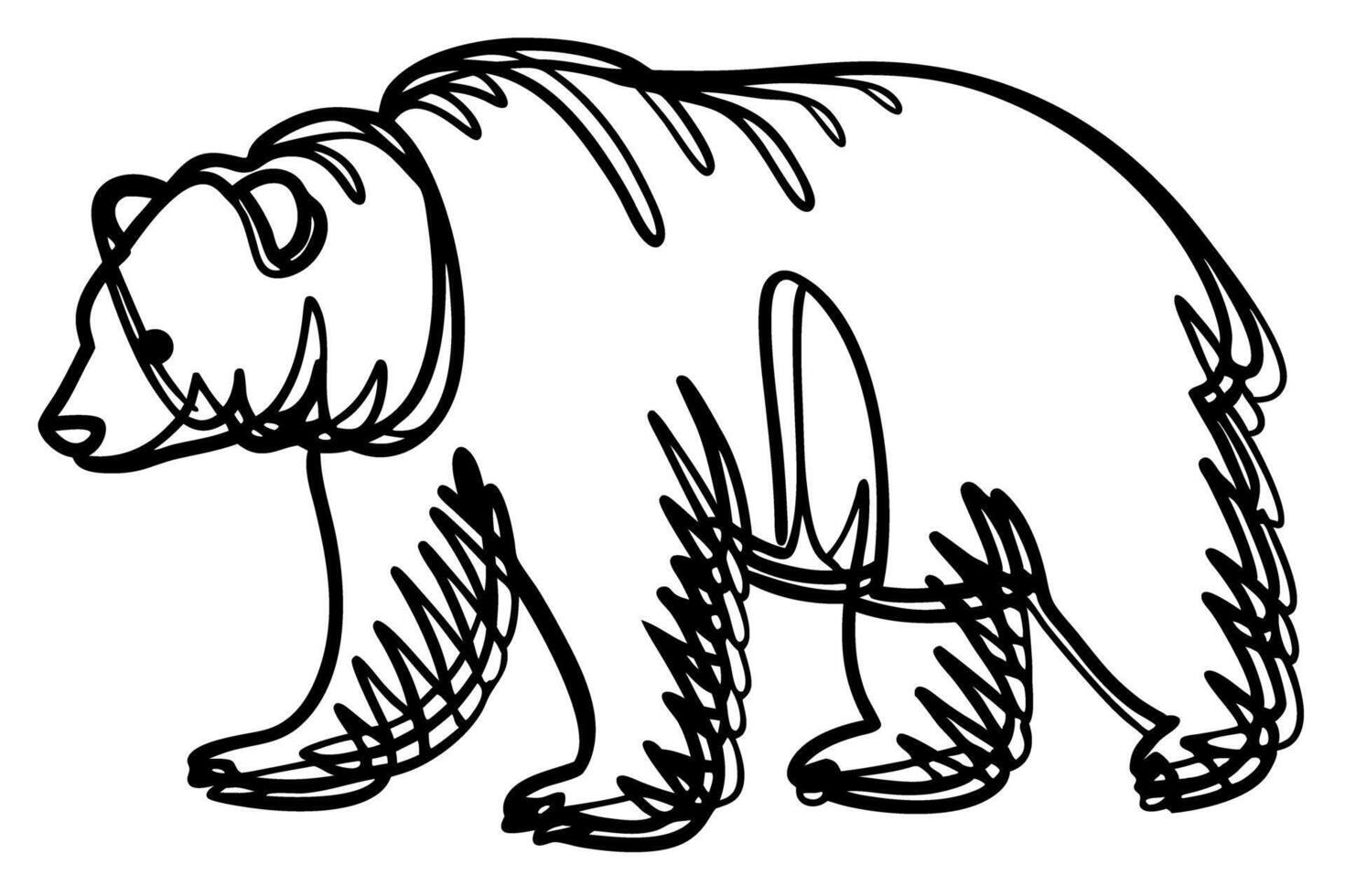 Bear outline sketch hand drawn grizzly animal illustration, black scribble lines, wild nature wildlife concept vector