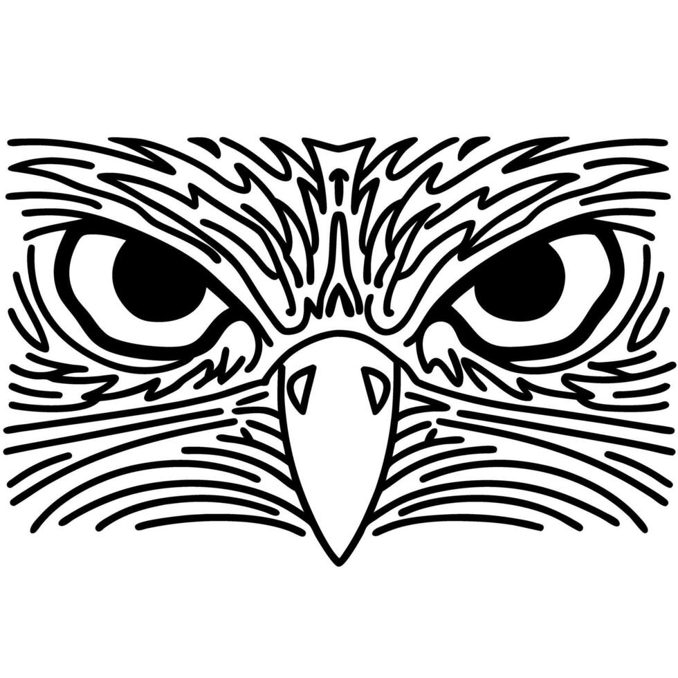 Hawk eyes illustration fierce bird gaze, detailed facial closeup, sharp lines, intense look, predator animal art vector