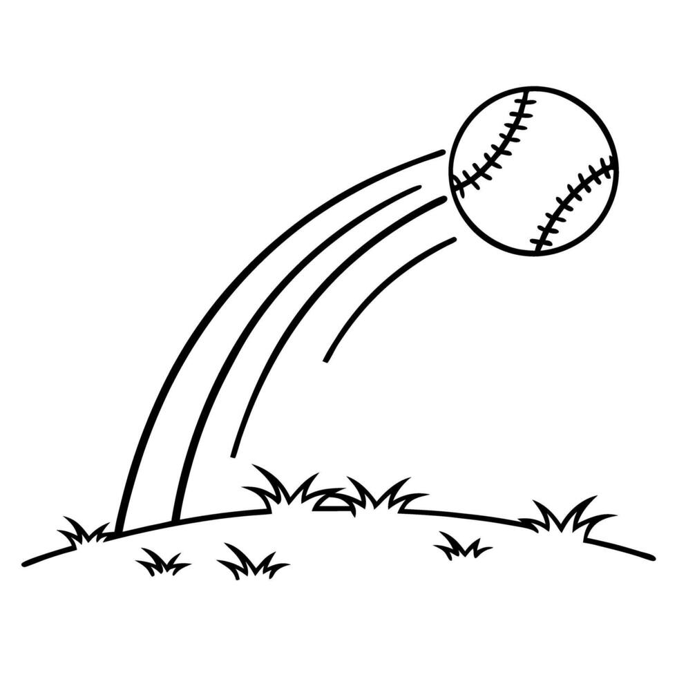 Baseball flying through the air with curved motion trail sports action concept, outdoor activity line art vector
