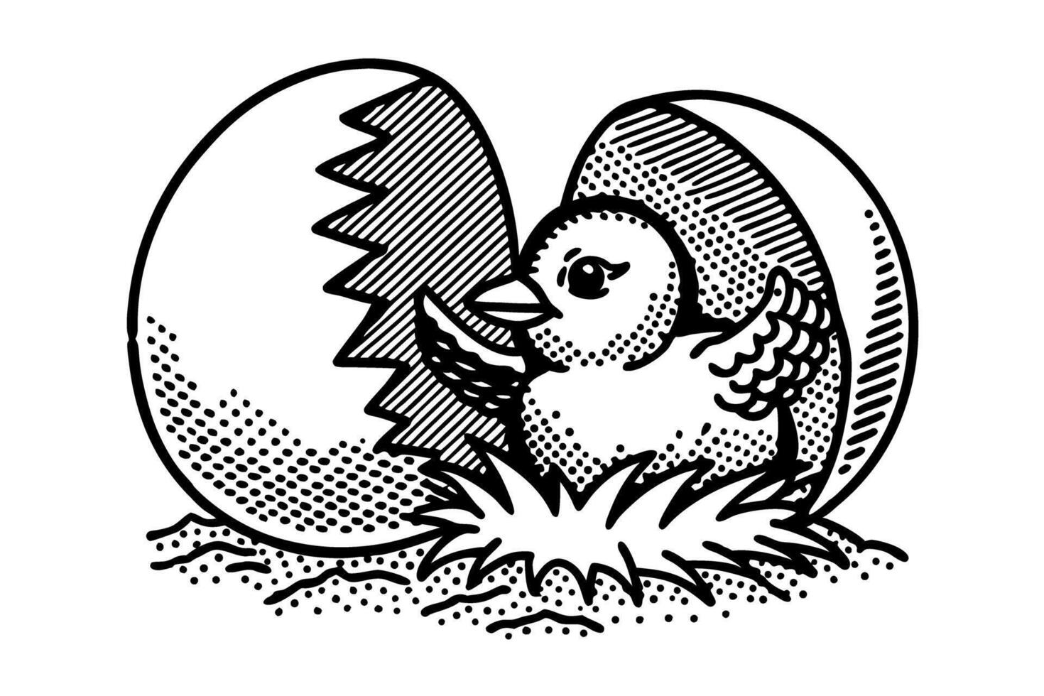 Hatching chick emerging from cracked egg baby bird, spring symbol, new life and beginning concept illustration vector