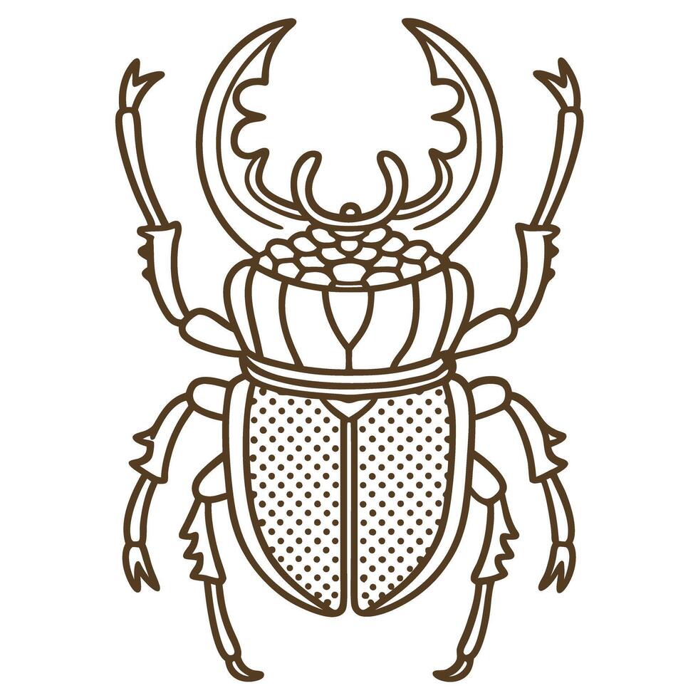 Stag beetle outline illustration detailed insect drawing showing large mandibles, segmented body, legs, and distinct pattern vector
