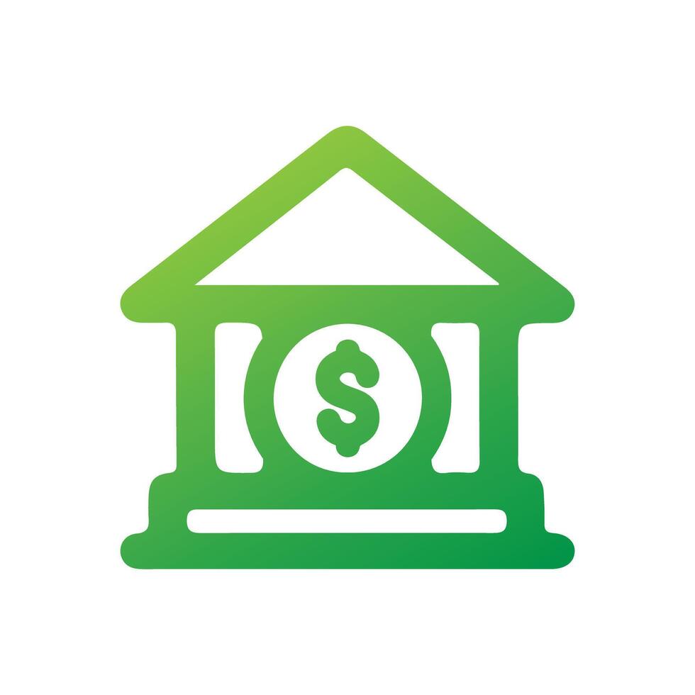 Green Bank Building Icon, bank building with a dollar sign, Financial Investment, and Banking Symbol. vector