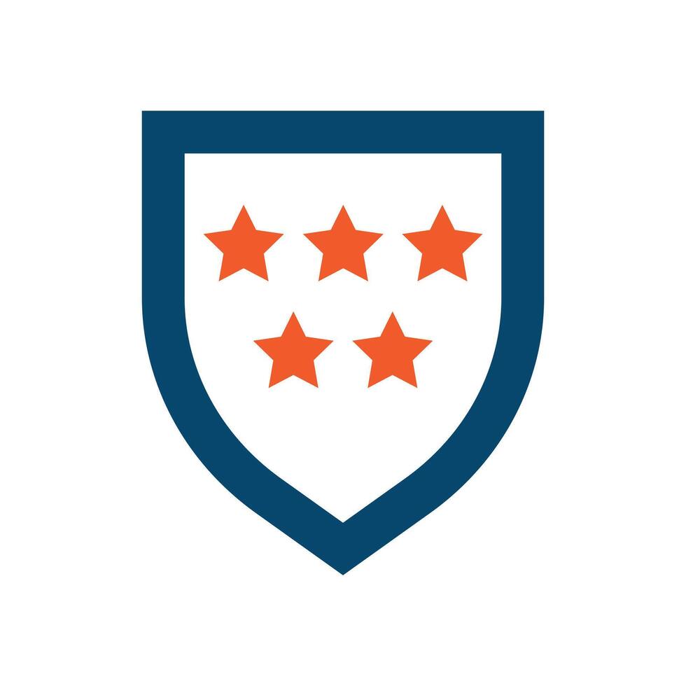 Five Star Shield, Customer Review, Premium Quality, Security, and Trust Icon Graphic. vector