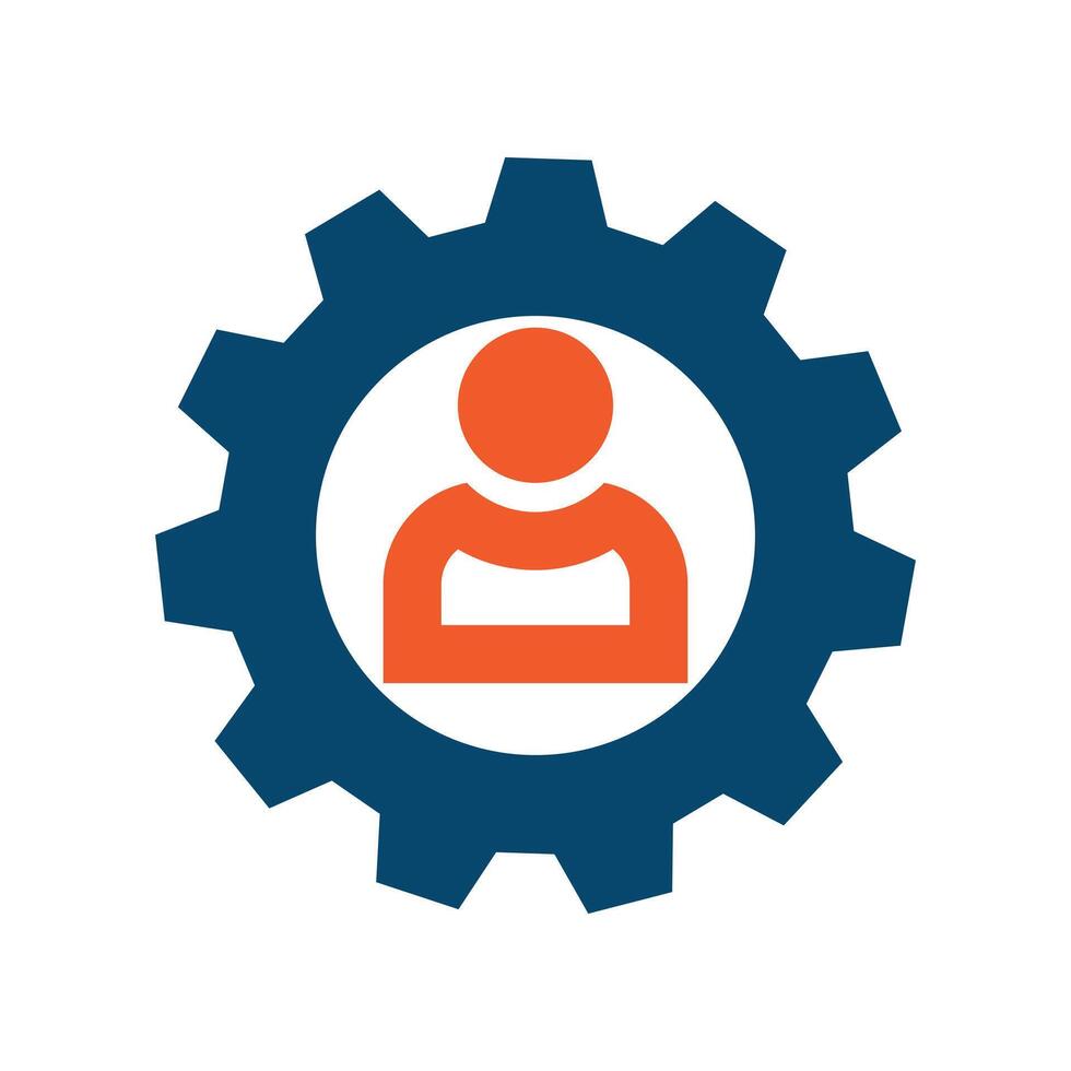Service Man Icon Logo, Person Inside Gear Cog, Support Team, Developer Icon, Corporate Teamwork vector