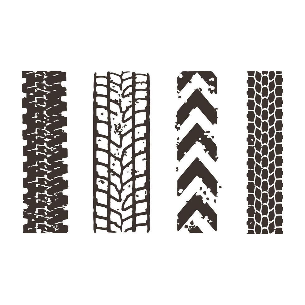 Tire tracks pattern Texture Silhouette, Grunge Vintage Retro style various Automobile tire tracks vector